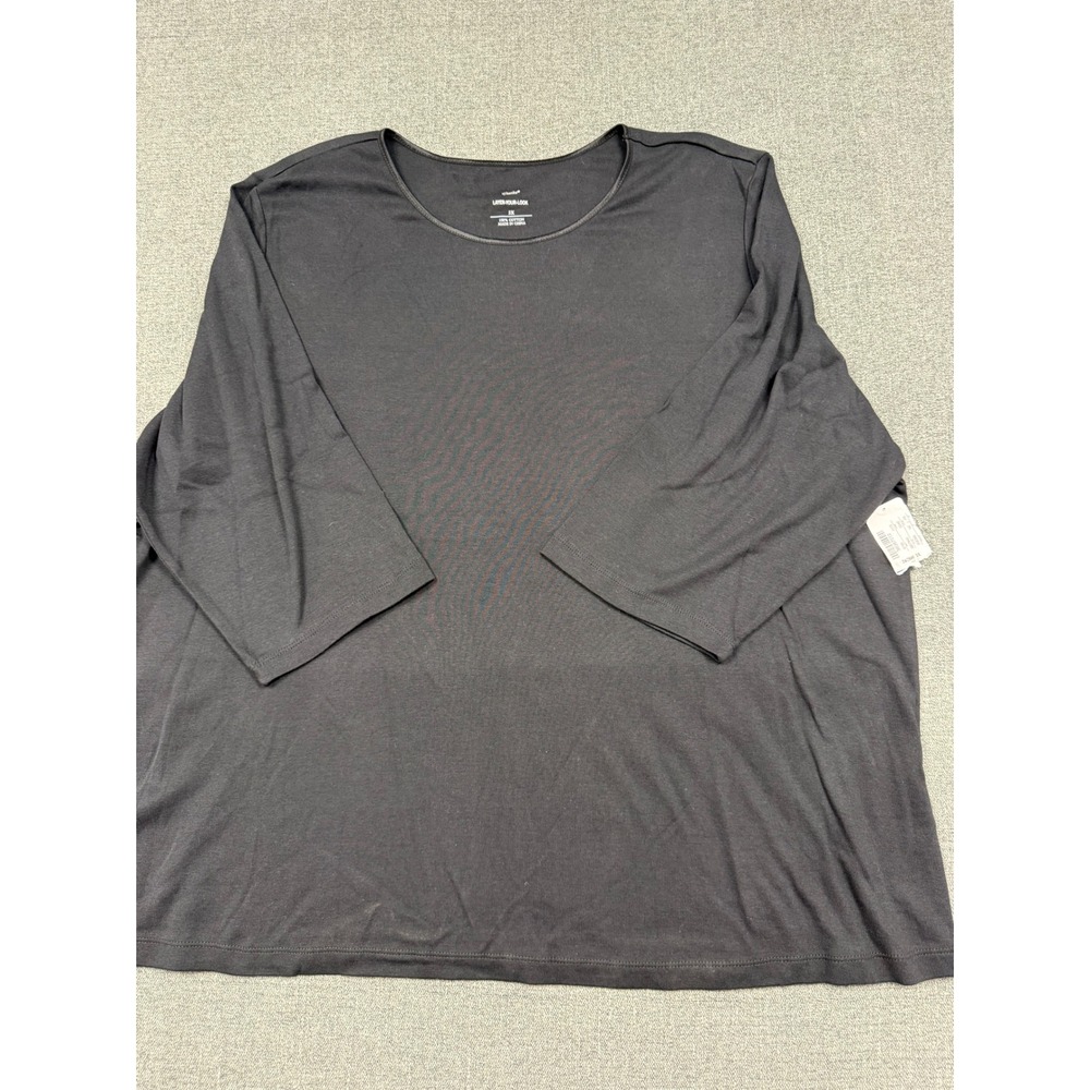 CJ Banks Womens 3X Black 3/4 Sleeve Cotton Layer Your Look Scoop Neck Top NWT
